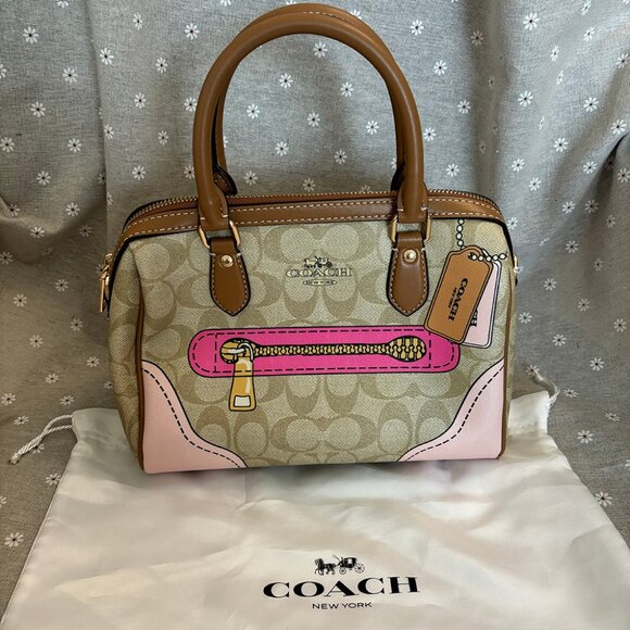 Coach Rowan Satchel Canvas Trompe Loeil